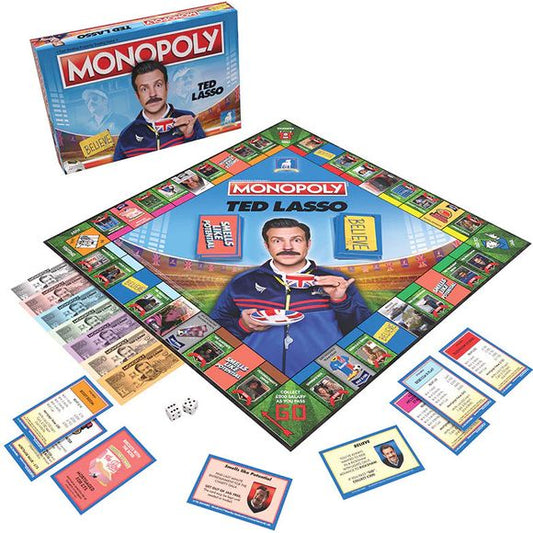 MONOPOLY: Ted Lasso celebrates the critically acclaimed, Emmy Award-winning comedy series where fans can believe in Believe! Buy, sell, and trade properties like Nelson Road Stadium, The Owner’s Box, and Keeley’s Flat, while advancing or gaining riches with Lasso-inspired Believe (Community Chest) cards and Smells Like Potential (Chance) cards. Customized tokens include some of the most memorable symbols from the show such as Ted’s visor, a goldfish (aka the happiest animal in the world), a box of those fam