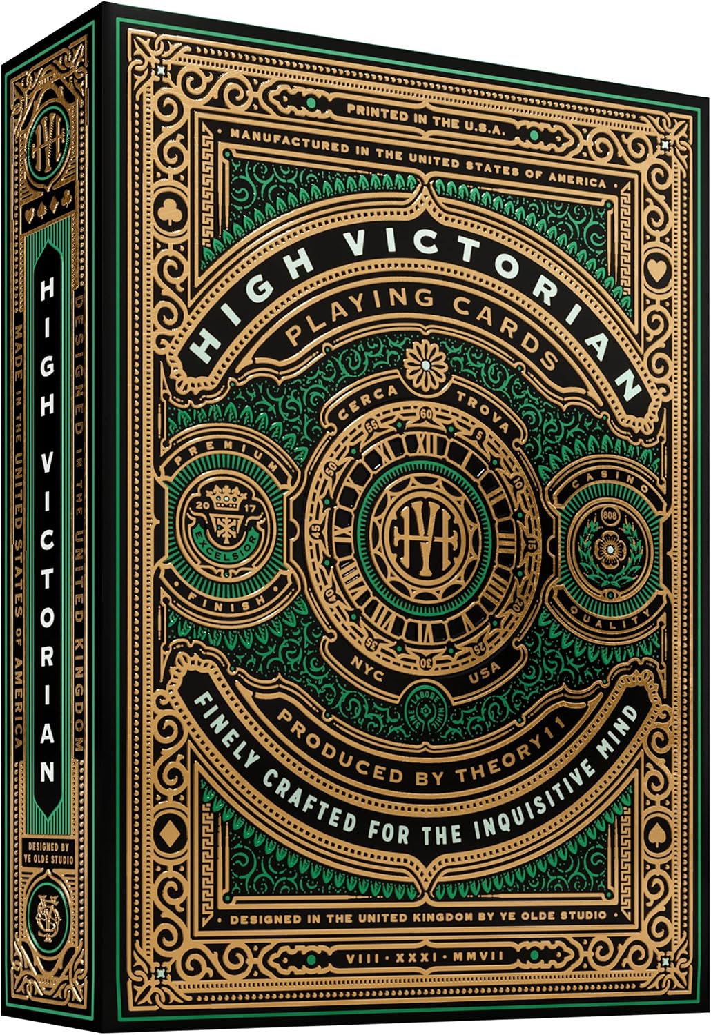 Finely crafted, premium playing cards for the inquisitive mind
Shielded in gold and green foil
Made in the USA on FSC-certified paper derived from sustainable forests using vegetable based inks