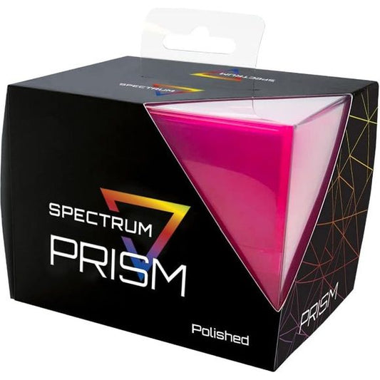 The Fuchsia Prism Deck Cases are made of strong, translucent plastic, and have a smooth shell. These boxes hold a deck of cards in a horizontal format, which makes it easy to remove the cards. The boxes have a secure snap closure, and squeeze to open. The fit will not allow the case to open accidentally, so cards stay safe during transport. Sized to hold 100 standard double-sleeved cards, the Prism cases are perfect for a variety of games, from Commander decks for Magic the Gathering, to constructed Flesh a