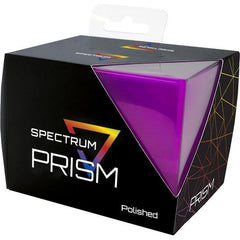 The Ultra Violet Prism Deck Cases are made of strong, translucent plastic, and have a smooth shell. These boxes hold a deck of cards in a horizontal format, which makes it easy to remove the cards. The boxes have a secure snap closure, and squeeze to open. The fit will not allow the case to open accidentally, so cards stay safe during transport. Sized to hold 100 standard double-sleeved cards, the Prism cases are perfect for a variety of games, from Commander decks for Magic the Gathering, to constructed Fl