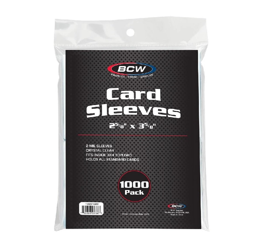 Preparing for the release of a new set? Considering upgrading the protection of your vintage card collection? The 1000 pack of BCW Card Sleeves is an efficient and convenient solution for storing and protecting your cards in bulk. BCW Card Sleeves (often called 'penny sleeves') are an acid free, archival quality product made of crystal clear polypropylene. These protective holders are perfect for your collectible trading cards such as: baseball cards, basketball cards, football cards, hockey cards, Pokemon,