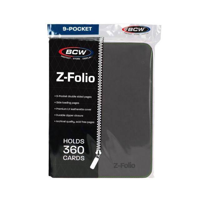 The BCW Zipper-Folio-LX will accommodate 360 cards and features a padded leatherette front and back cover with contrasting colored stitching and wrap around zipper. Side-loading pockets deter the cards from sliding out of place. It works great for sports cards, trading cards, and gaming cards and works with soft-sleeves, Deck Guards, and double-sleeved Deck Guards. Unlike a binder with removable pages, our premium, double-sided, archival safe polypropylene pages are welded into the album and will not harm t