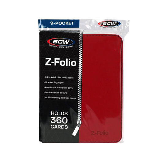 The BCW Zipper-Folio-LX will accommodate 360 cards and features a padded leatherette front and back cover with contrasting colored stitching and wrap around zipper. Side-loading pockets deter the cards from sliding out of place. It works great for sports cards, trading cards, and gaming cards and works with soft-sleeves, Deck Guards, and double-sleeved Deck Guards. Unlike a binder with removable pages, our premium, double-sided, archival safe polypropylene pages are welded into the album and will not harm t