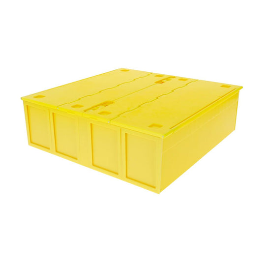 The BCW Card Bin is a premium version of the cardboard, 4-row Monster Box. Instead of corrugated cardboard, Card Bins are made from durable, acid-free plastic.
Card Bins have a pair of hinged lids that tuck under the bins when open. When closed, latches keep the lids shut and cards secure.
Card Bins are stackable with feet on the bottom that rest in the lid of the bin below it to prevent sliding.
The rows in the bins are notched along the top to hold removable partitions. Four Card Bin Partitions come with