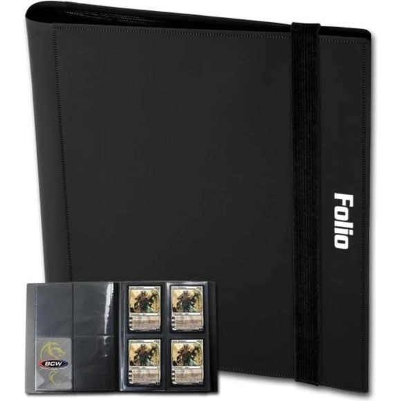 The BCW Card Folio will accommodate at least 160 cards and features side-loading pockets to deter the cards from sliding out of place. The four-pocket pages make a natural display for playsets of Magic and Pokemon. Our archival safe polypropylene pages will not harm the cards stored within and offer an attractive method to both store and display your collectibles.