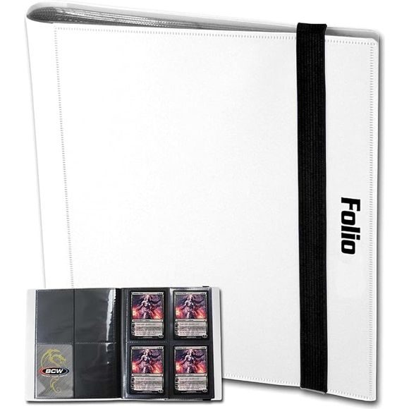 The BCW Card Folio will accommodate at least 160 cards and features side-loading pockets to deter the cards from sliding out of place. The four-pocket pages make a natural display for playsets of Magic and Pokemon. Our archival safe polypropylene pages will not harm the cards stored within and offer an attractive method to both store and display your collectibles.