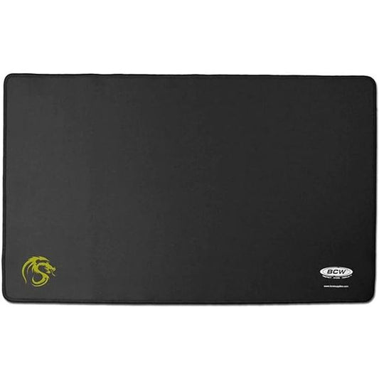 The new BCW Play mats measure 61 cm x 35 cm (approximately 24" x 13") and feature a stitched border to prevent fraying of the edges, are machine washable, and provide a smooth surface to protect your cards during game play.