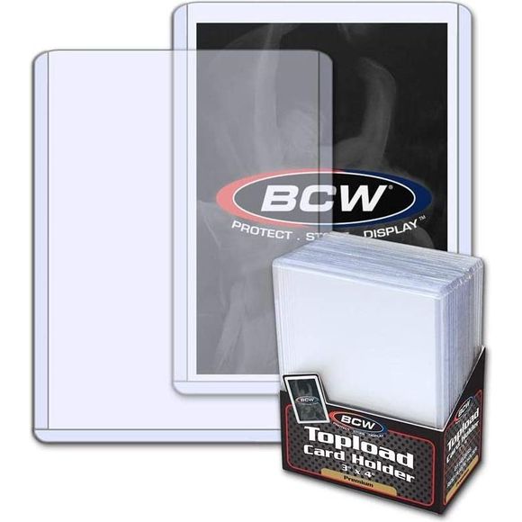 The BCW premium 3 x 4 top-loading card holders are known as the most popular rigid individual card holder in the collectible card industry. Use this PRODUCT to protect store or display collectible Baseball cards, football cards, hockey cards or other trading cards like magic the gathering, Pokemon YuGiOh! And others. The PVC used in BCW toploads contain no plasticizers or stearates. Our high impact grade PVC does not migrate and will not harm your cards photos or prints while offering maximum protection and