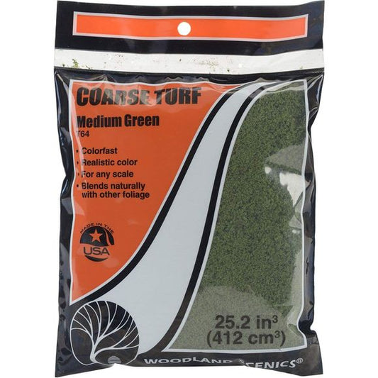 Woodland Scenics T64 Medium Green Coarse Turf Bag 21.6 Cu. Inches for Diorama | Galactic Toys & Collectibles
