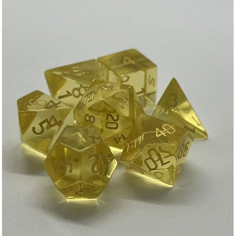 Galactic Dice Premium Dice Sets - Yellow Crystal Set of 7 Dice with Tin | Galactic Toys & Collectibles