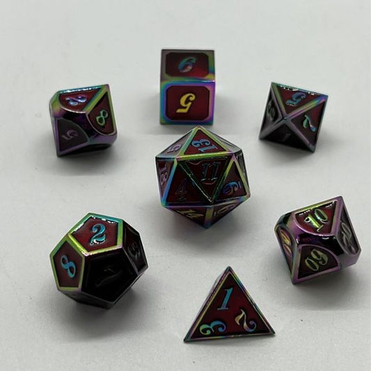 Galactic Dice Premium Dice Sets - NF Dice Red & Rainbow (Ver 22) Set of 7 Dice with Tin | Galactic Toys & Collectibles
