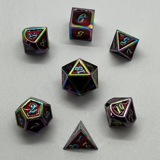 Galactic Dice Premium Dice Sets - NF Dice Red & Rainbow (Ver 22) Set of 7 Dice with Tin | Galactic Toys & Collectibles
