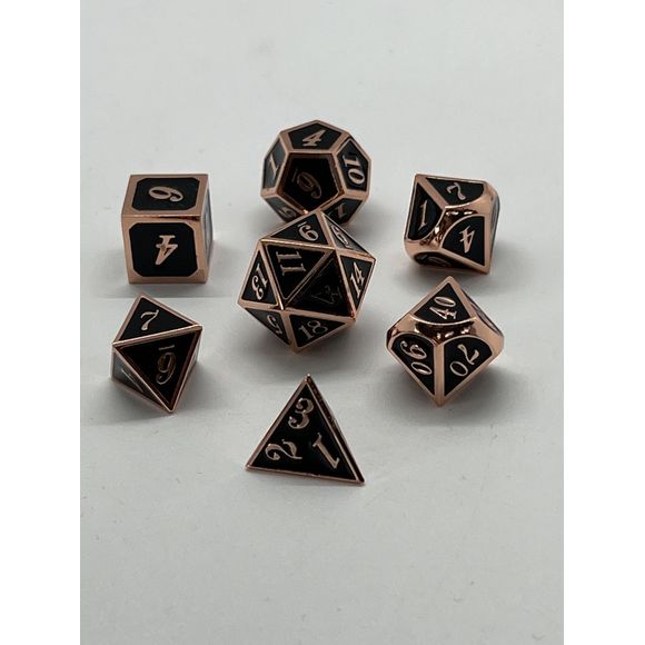 Galactic Dice Premium Dice Sets - NF Dice Black & Copper (Ver 4) Set of 7 Dice with Tin | Galactic Toys & Collectibles