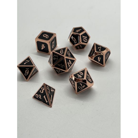 Galactic Dice Premium Dice Sets - NF Dice Black & Copper (Ver 4) Set of 7 Dice with Tin | Galactic Toys & Collectibles