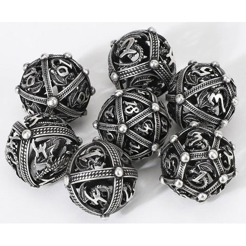 Galactic Dice Premium Dice Sets - Dragon Silver - Rounded Metal Set of 7 Dice | Galactic Toys & Collectibles