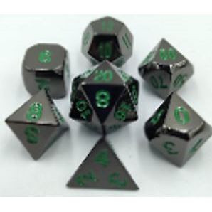 Galactic Dice Premium Dice Sets - NF Dice Black Silver & Green (Ver 37) Set of 7 Dice with Tin | Galactic Toys & Collectibles
