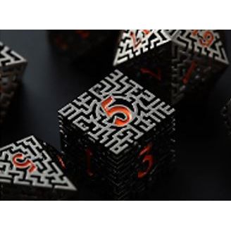 Galactic Dice Premium Dice Sets - Maze Design Black & Red (Ver 7) Set of 7 Dice with Tin | Galactic Toys & Collectibles
