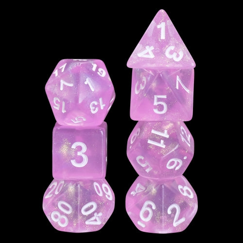 Galactic Dice Acrylic HD Dice Sets - Candy Luxury (Pink Sparkle & White) Set of 7 Dice | Galactic Toys & Collectibles