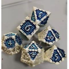 Galactic Dice Premium Dice Sets - New Dragon Skin Blue & Silver (Ver 3) Set of 7 Dice with Tin | Galactic Toys & Collectibles