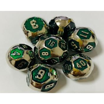 Galactic Dice Premium Dice Sets - Ball Dice Steel & Green (Ver 29) Set of 7 Dice with Tin | Galactic Toys & Collectibles