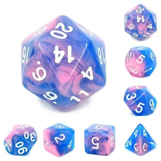 Galactic Dice HD Acrylic Dice Sets - Miami Vice (Pink, Blue, & White) Set of 7 Dice | Galactic Toys & Collectibles