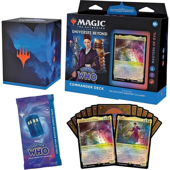 Magic: The Gathering Doctor Who Commander Deck - Masters of Evil (100-Card Deck, 2-Card Collector Booster Sample Pack + Accessories) | Galactic Toys & Collectibles