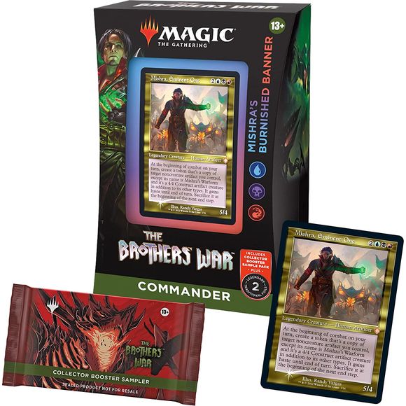 Magic: The Gathering The Brothers’ War Retro-Frame Commander Deck - Mishra’s Burnished Banner (Blue-Black-Red) + Collector Booster Sample Pack | Galactic Toys & Collectibles