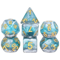 Galactic Dice Acrylic HD Dice Sets - Frost Steel (White, Blue, & Gold) Set of 7 Dice | Galactic Toys & Collectibles