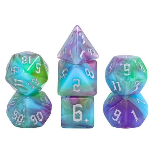 Galactic Dice Premium Dice Sets - Trails (Blue, Purple, & Green) Acrylic Set of 7 Dice | Galactic Toys & Collectibles