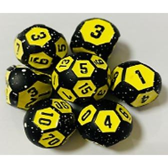 Galactic Dice Premium Dice Sets - Ball Dice Yellow & Black Splatter (Ver 12) Set of 7 Dice with Tin | Galactic Toys & Collectibles