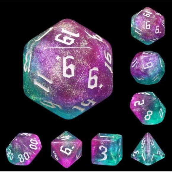 Galactic Dice Acrylic HD Dice Sets - Magic Wand (Purple, Blue, & White) Set of 7 Dice | Galactic Toys & Collectibles