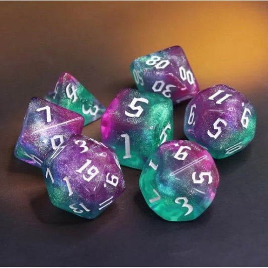 Galactic Dice Acrylic HD Dice Sets - Magic Wand (Purple, Blue, & White) Set of 7 Dice | Galactic Toys & Collectibles