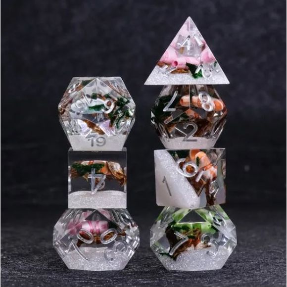 A 7 pcs Polyhedral dice set used for Dungeons and Dragons, MTG , RPG Games etc. The dice included are 1- D4,1- D6,1- D8,1- D10,1- D00,1- D12, and 1- D20