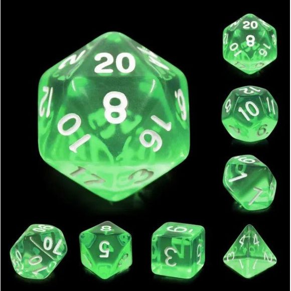 Galactic Dice Acrylic HD Dice Sets - Emerald Gems (Green & White) Set of 7 Dice