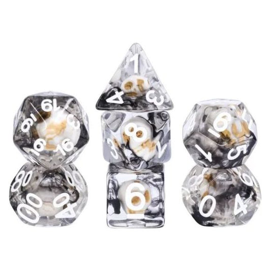 Galactic Dice Acrylic HD Dice Sets - Demon Set (Clear, Black, and White) of 7 Dice | Galactic Toys & Collectibles