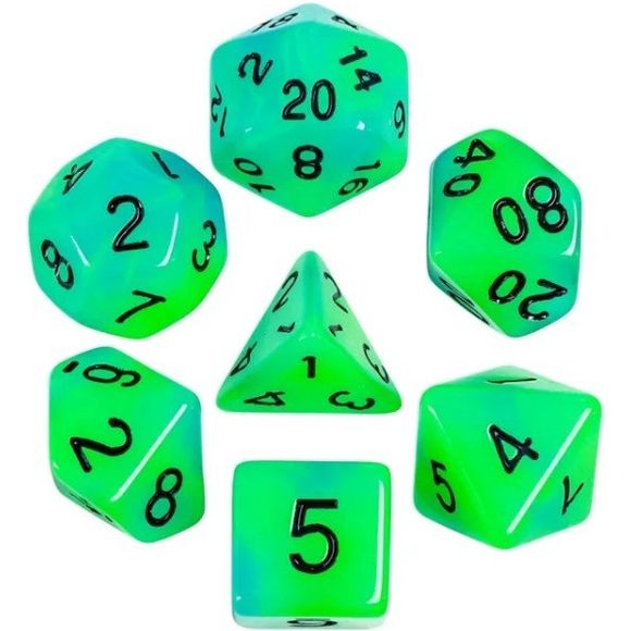 Galactic Dice HD Dice Sets - Blue & Green (Glow-in-the-Dark) Set of 7 Dice