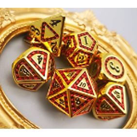 Galactic Dice Premium Dice Sets - DL Dice Gold & Red (Ver 1) Set of 7 Dice with Tin | Galactic Toys & Collectibles
