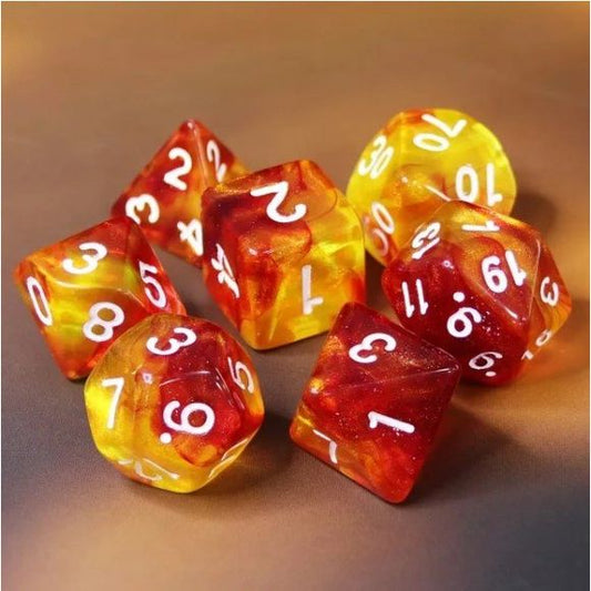 Galactic Dice Acrylic HD Dice Sets - Volcano on Fire (Yellow & Orange) Set of 7 Dice | Galactic Toys & Collectibles
