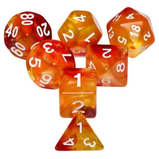 Galactic Dice Acrylic HD Dice Sets - Volcano on Fire (Yellow & Orange) Set of 7 Dice | Galactic Toys & Collectibles