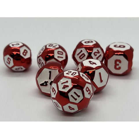 Galactic Dice Premium Dice Sets - Ball Dice Red & White (Ver 1) Set of 7 Dice with Tin | Galactic Toys & Collectibles