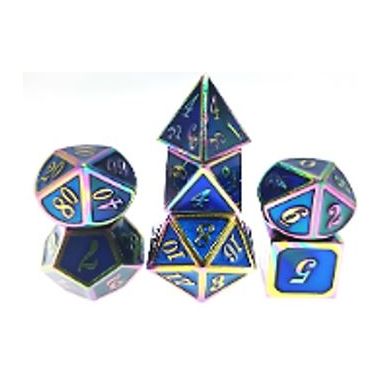 Galactic Dice Premium Dice Sets - NF Dice Blue & Rainbow (Ver 21) Set of 7 Dice with Tin | Galactic Toys & Collectibles