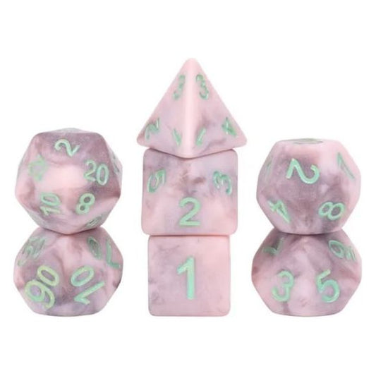 Galactic Dice Acrylic HD Dice Sets - The Dawn (Pink, Gray, & Green) Set of 7 Dice | Galactic Toys & Collectibles
