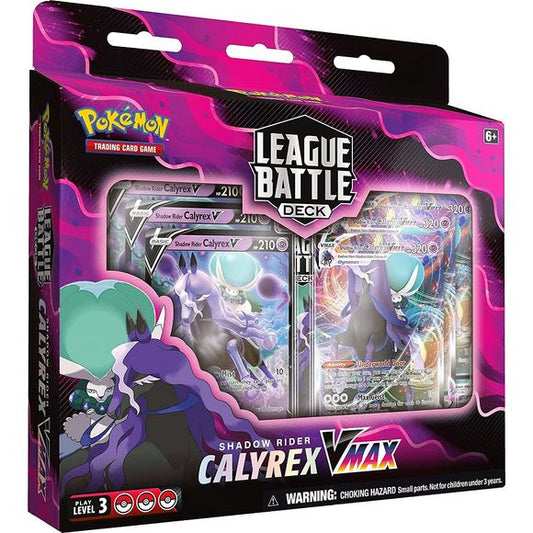 Take the Reins with Calyrex VMAX! The High King Pokémon is yours in two powerful, League-ready decks for skilled Trainers and Pokémon TCG players. With a slew of cards including premium foil cards, sought-after power cards, and a well-tuned set of Pokémon and Trainer cards, League Battle Decks put together all the elements to support you in your next match!
