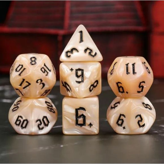 Galactic Dice Premium Dice Sets - Beige Pearl Acrylic Set of 7 Dice | Galactic Toys & Collectibles