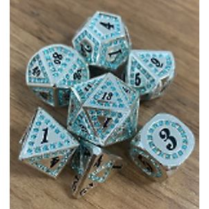 Galactic Dice Premium Dice Sets - DL Dice Silver & Blue (Ver 11) Set of 7 Dice with Tin | Galactic Toys & Collectibles