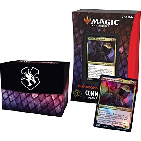 100-card ready-to-play Adventures in the Forgotten Realms (AFR) Commander deck
Deck includes 2 traditional foils plus 98 nonfoil cards
1 foil etched Display Commander
10 double-sided tokens plus life tracker and deck box
Reduced-plastic packaging
Beloved Dungeons and Dragons heroes and monsters have ventured into Magic for the ultimate crossover.