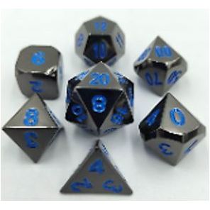 The perfect companion for your gaming needs! These premium die-cast polyhedral dice are exactly what you've been searching for that upcoming game night with the group. Each set weighs roughly 5 ounces and are stored in a quality, brushed metal tin with foam insert. These dice are engraved with crisp, easy-to-read numerals. Many styles and colors are available.

This set includes on of each: d20, d12, d10, d10 (percentile), d8, d6, and a d4 (7 dice in total). All inside the Galactic Toys Dice Tin.