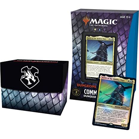 100-card ready-to-play Adventures in the Forgotten Realms (AFR) Commander deck
Deck includes 2 traditional foils plus 98 nonfoil cards
1 foil etched Display Commander
10 double-sided tokens plus life tracker and deck box
Reduced-plastic packaging
Beloved Dungeons and Dragons heroes and monsters have ventured into Magic for the ultimate crossover.