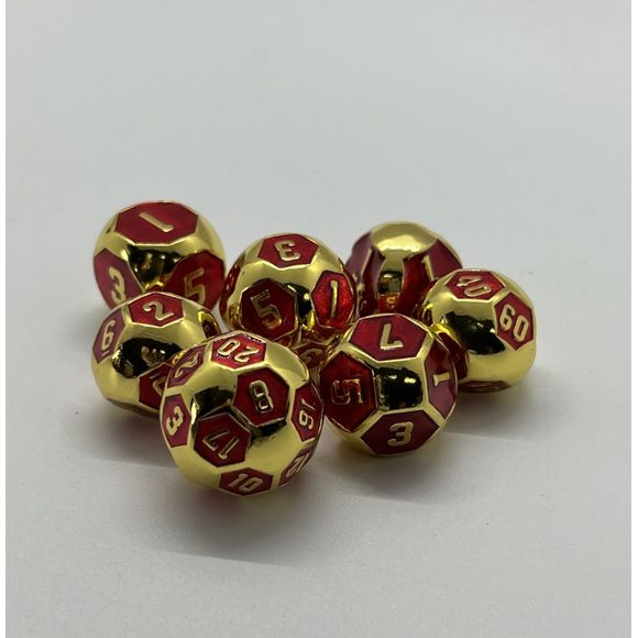 Galactic Dice Premium Dice Sets - Ball Dice Gold & Red (Ver 23) Set of 7 Dice with Tin | Galactic Toys & Collectibles