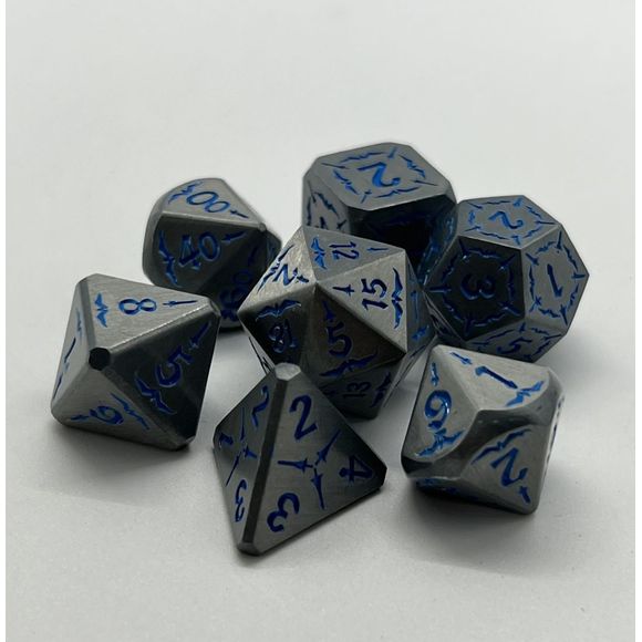 Galactic Dice Premium Dice Sets - Silver / Blue Rounded Edges Set of 7 Dice | Galactic Toys & Collectibles
